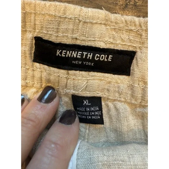 KENNETH COLE-NWT-Men's Natural Linen Blend Cargo Drawstring Shorts-Size XL - Picture 3 of 8